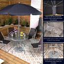 Samuel Alexander 4 Seater Garden Table And Chairs Set 4 Folding Chairs Outdoor Glass Table Garden Dining Set With Black Parasol Umbrella Patio Furniture Set
