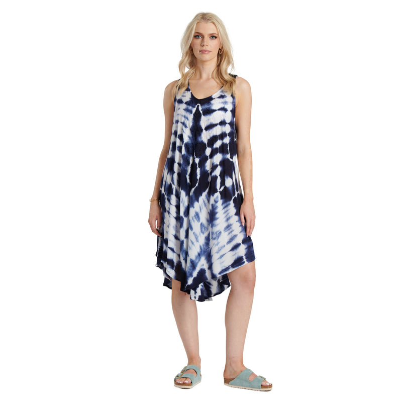 Tie Dye Tunic Dress - Navy & White