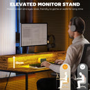 HOMCOM Computer Desk with LED Lights, Study Table with Shelf, Rustic Brown