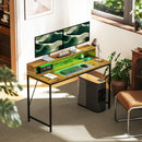 HOMCOM Computer Desk with LED Lights, Study Table with Shelf, Rustic Brown