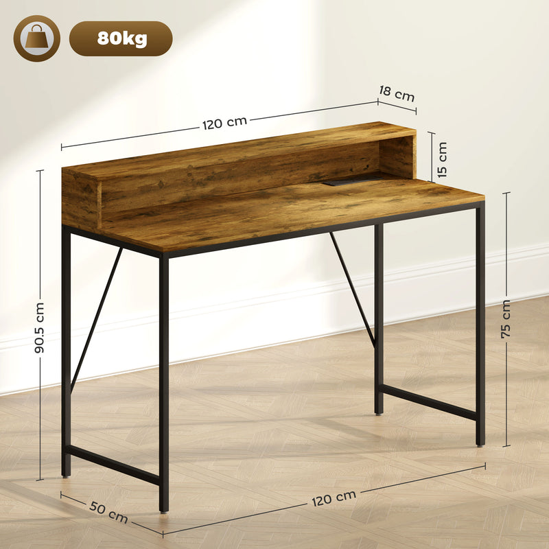 HOMCOM Computer Desk with LED Lights, Study Table with Shelf, Rustic Brown