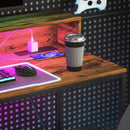 HOMCOM Computer Desk with LED Lights, Study Table with Shelf, Rustic Brown