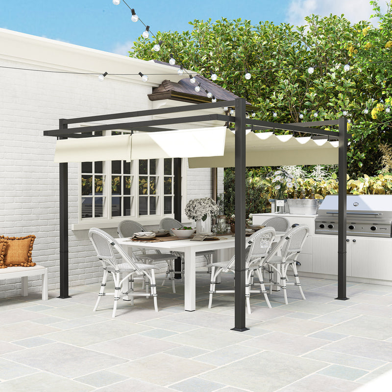 Outsunny Pergola with Retractable Roof and Aluminium Frame - Khaki