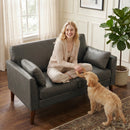 HOMCOM 2 Seater Sofa, 132 cm Modern Small Sofa with Solid Wood Legs, Grey