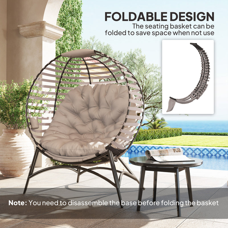 Outsunny Egg Chair w/ Cushion Steel Frame and Side Pocket, Light Grey