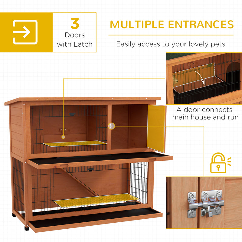 PawHut Wooden Rabbit Hutch, Antiseptic Outdoor, for 1-2 Rabbits - Orange