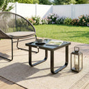 Outsunny Garden Coffee Table Outdoor Side Table with Glass Top Black