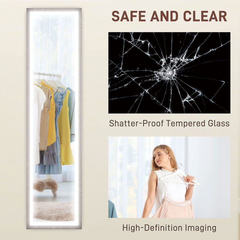 HOMCOM Dimming Full Length Mirror w/ Lights Standing Leaning Wall Mount