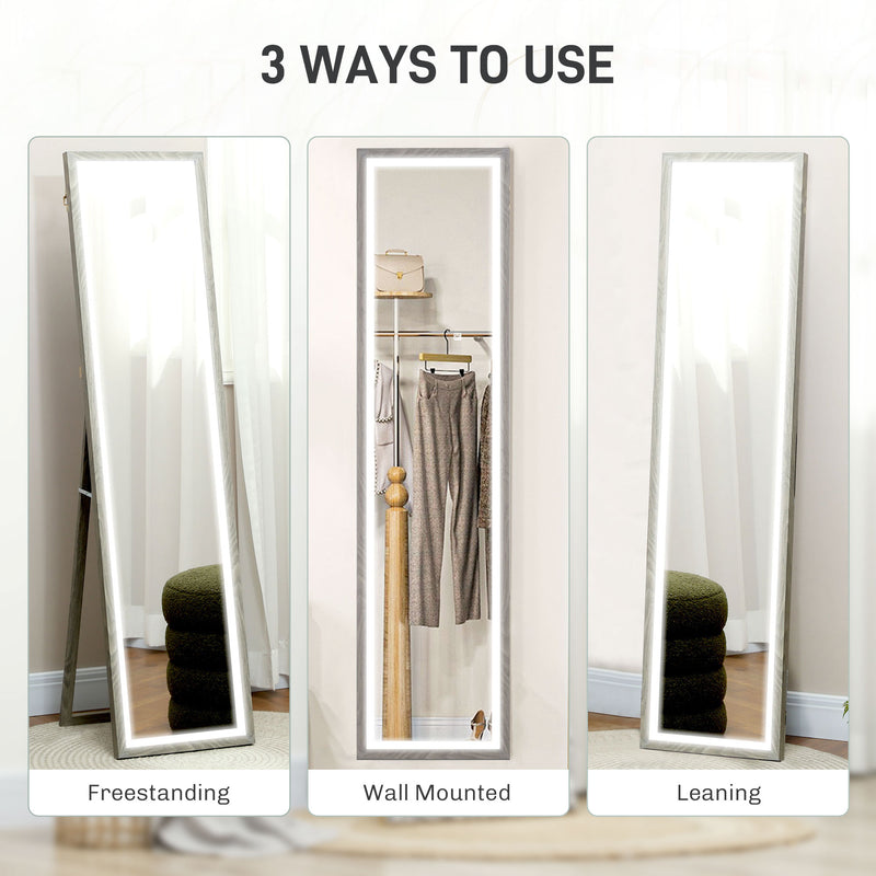 HOMCOM Dimming Full Length Mirror w/ Lights Standing Leaning Wall Mount