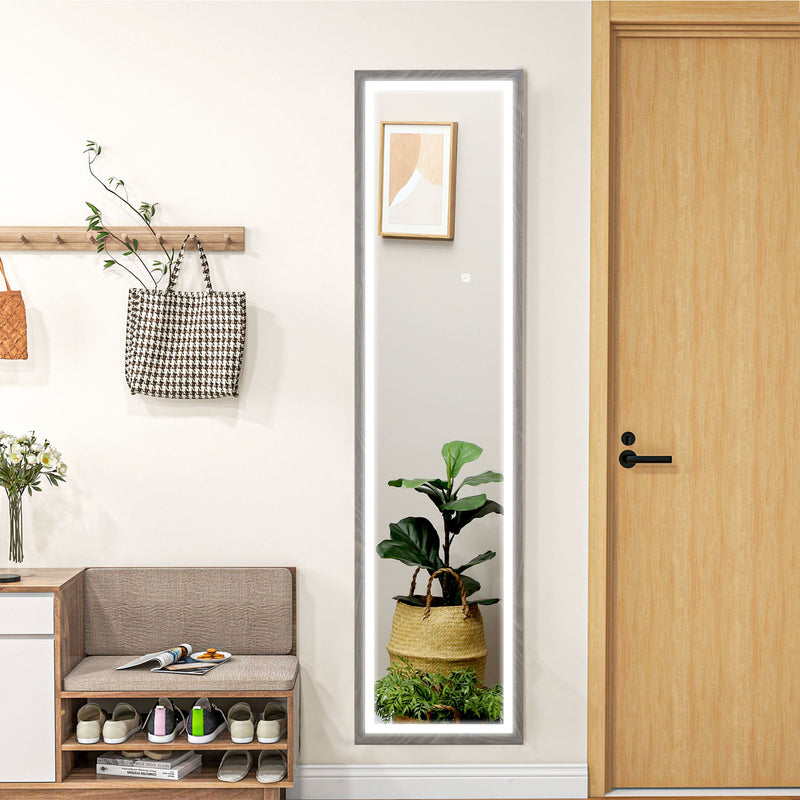 HOMCOM Dimming Full Length Mirror w/ Lights Standing Leaning Wall Mount