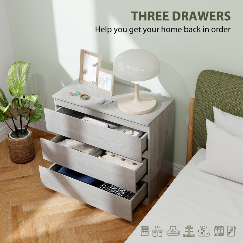 HOMCOM Chest of Drawers, 3 Drawer Storage Cabinet Unit for Bedroom, Grey