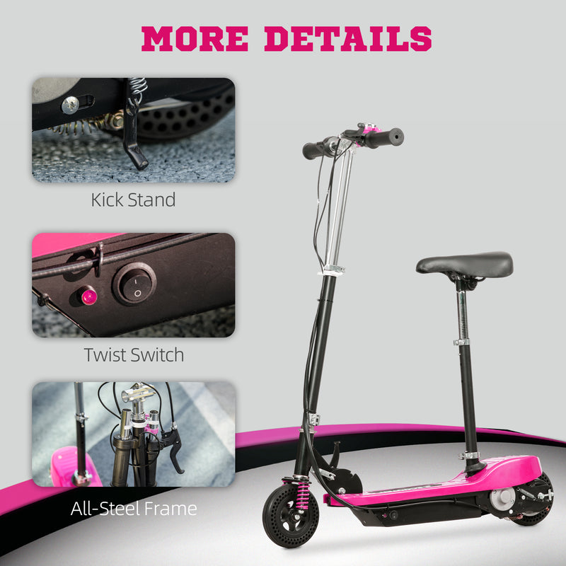 HOMCOM Folding Ride On Powered Scooter W/ Warning Bell For Age 4-14 Years - Red/Pink