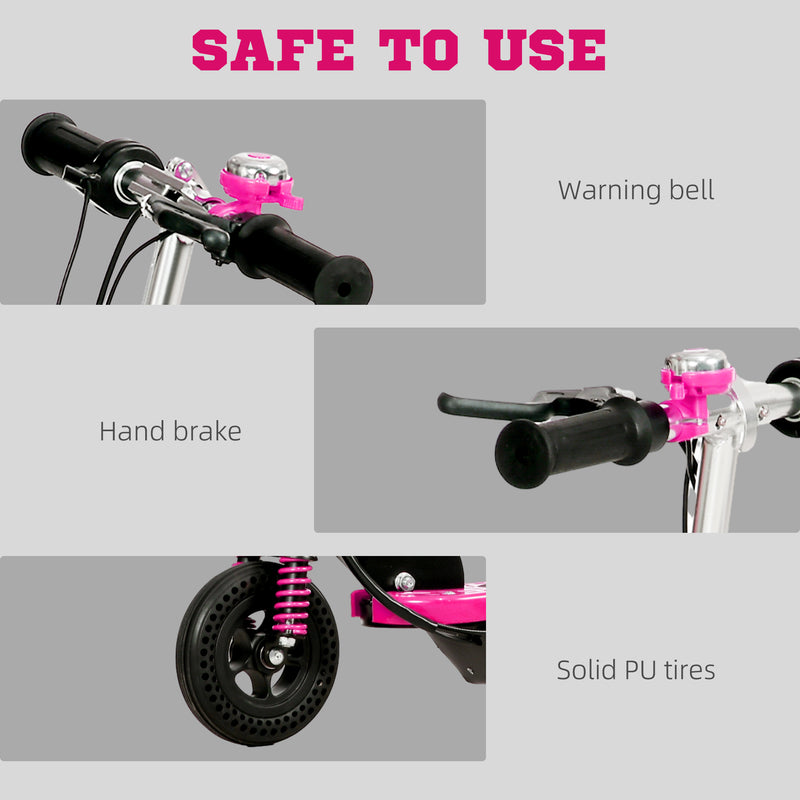 HOMCOM Folding Ride On Powered Scooter W/ Warning Bell For Age 4-14 Years - Red/Pink