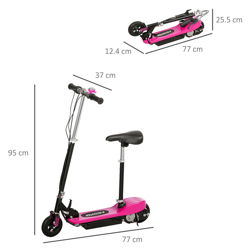 HOMCOM Folding Ride On Powered Scooter W/ Warning Bell For Age 4-14 Years - Red/Pink