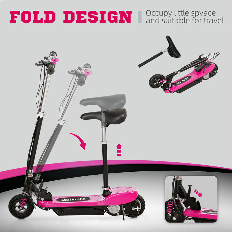 HOMCOM Folding Ride On Powered Scooter W/ Warning Bell For Age 4-14 Years - Red/Pink