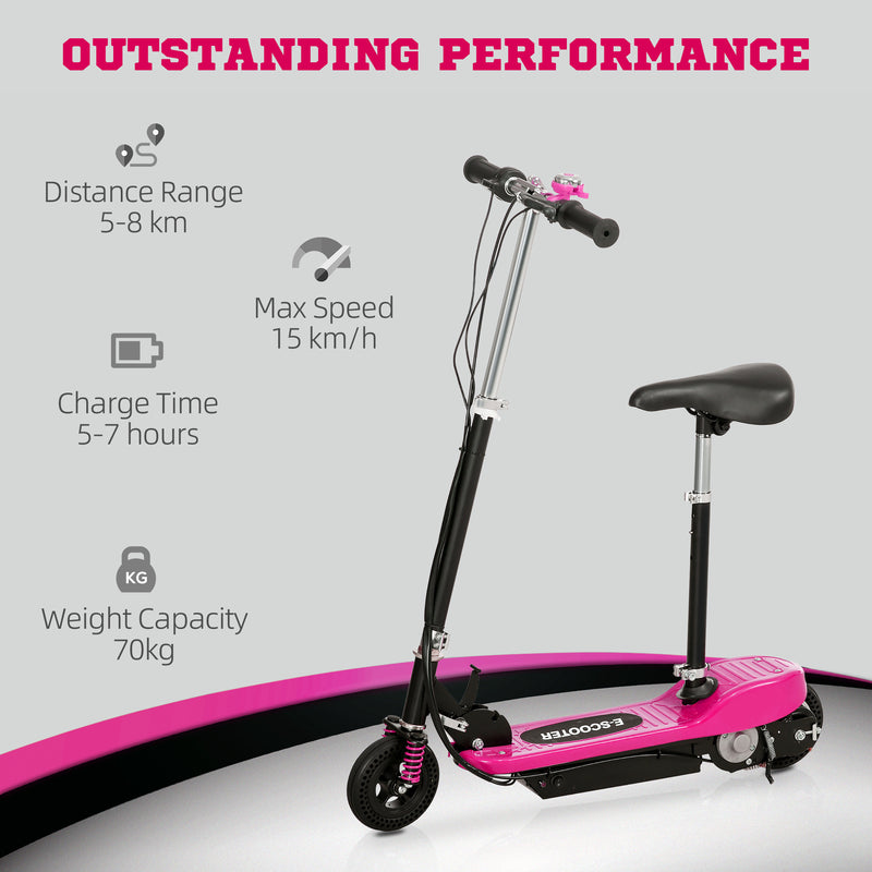 HOMCOM Folding Ride On Powered Scooter W/ Warning Bell For Age 4-14 Years - Red/Pink