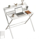 HOMCOM Folding Desk with 2-Tier Shelf for Home Office, White
