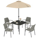 Outsunny 4 Seater Rattan Dining Set With Parasol, Light Grey