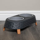 16cm x 9cm Grey Plastic Raised Double Pet Bowl Feeding Station with Stand
