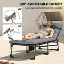 Outsunny Folding Sun Loungers Set Of 2, Sun Bed With Canopy, Light Grey