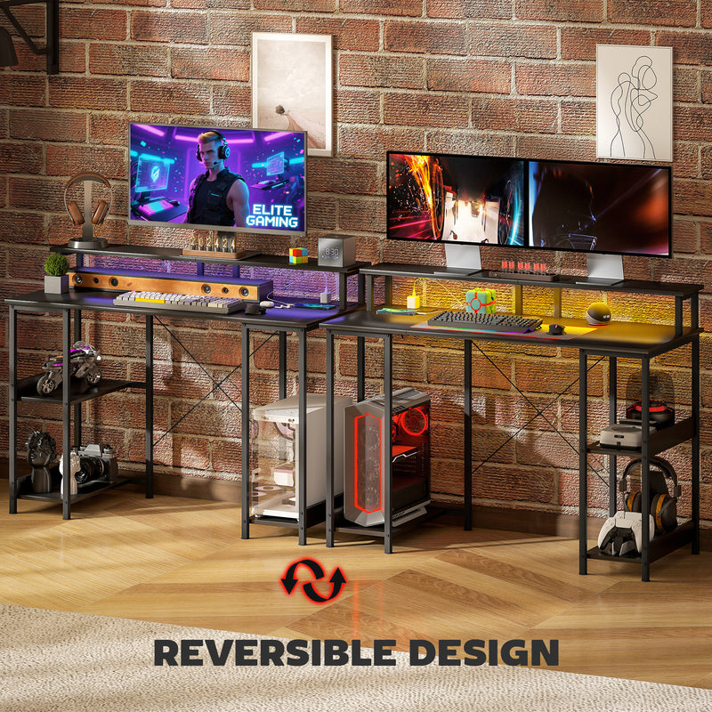 HOMCOM Computer Desk Reversible Home Office Desk with Storage Grey