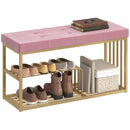 HOMCOM Shoe Storage Bench with Seat Cushion Tufted Shoe Rack Bench Pink