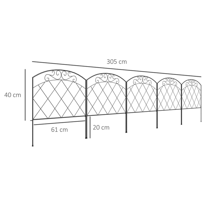 Outsunny 61 cm x 3 m Outdoor Picket Fence Panels with Panels, Swirls, Black