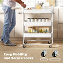 HOMCOM 3-Tier Storage Trolley, Storage Cart With Mesh Backets, Wheels, White