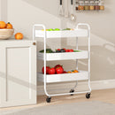 HOMCOM 3-Tier Storage Trolley, Storage Cart With Mesh Backets, Wheels, White
