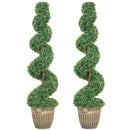 HOMCOM Set Of 2 Potted Artificial Plants, Topiary Spiral Boxwood Trees