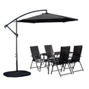 Outdoor 4 Person Rectangular Glass Top Garden Dining Table Chairs With Black Banana Parasol and Base