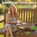 Outsunny Wood Garden Loveseat Bench with Liftable Table, Cover, Light Brown