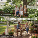 Outsunny Wood Garden Loveseat Bench with Liftable Table, Cover, Light Brown