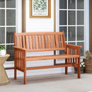 Two Person Outdoor Wood Garden Bench with Backrest Armrests and Slatted Seat
