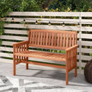 Two Person Outdoor Wood Garden Bench with Backrest Armrests and Slatted Seat