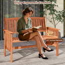 Two Person Outdoor Wood Garden Bench with Backrest Armrests and Slatted Seat