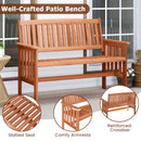 Two Person Outdoor Wood Garden Bench with Backrest Armrests and Slatted Seat