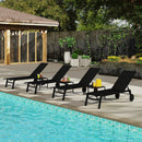 2 Piece Patio Chaise Lounge Set with Tempered Glass Table and Wheels