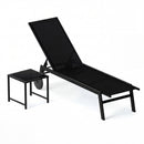 2 Piece Patio Chaise Lounge Set with Tempered Glass Table and Wheels