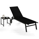 2 Piece Patio Chaise Lounge Set with Tempered Glass Table and Wheels