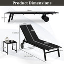 2 Piece Patio Chaise Lounge Set with Tempered Glass Table and Wheels