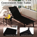 2 Piece Patio Chaise Lounge Set with Tempered Glass Table and Wheels