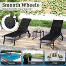 2 Piece Patio Chaise Lounge Set with Tempered Glass Table and Wheels