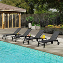 3 Piece Patio Chaise Lounge Set with Tempered Glass Table and Wheels