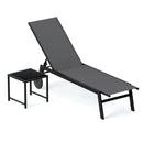 3 Piece Patio Chaise Lounge Set with Tempered Glass Table and Wheels