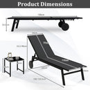 3 Piece Patio Chaise Lounge Set with Tempered Glass Table and Wheels