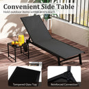 3 Piece Patio Chaise Lounge Set with Tempered Glass Table and Wheels