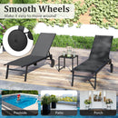 3 Piece Patio Chaise Lounge Set with Tempered Glass Table and Wheels