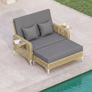 2-Piece Patio Daybed Set with Storage Ottoman-Grey