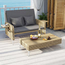 2-Piece Patio Daybed Set with Storage Ottoman-Grey